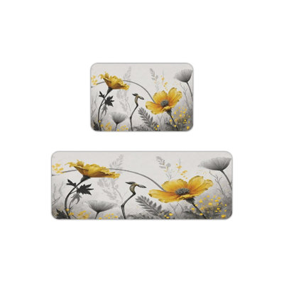 Yellow Poppy Floral, Kitchen Mats 2 Count