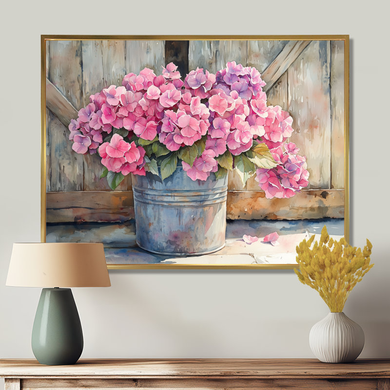Distin - Floral Wall Art, Impression encadrée flottante, H 24 po x l 32 po, Doré