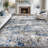 Modern Abstract Neutral Washable Non-Slip Low-Pile Area Rug in Blue Grey Brown, 8' x 10'