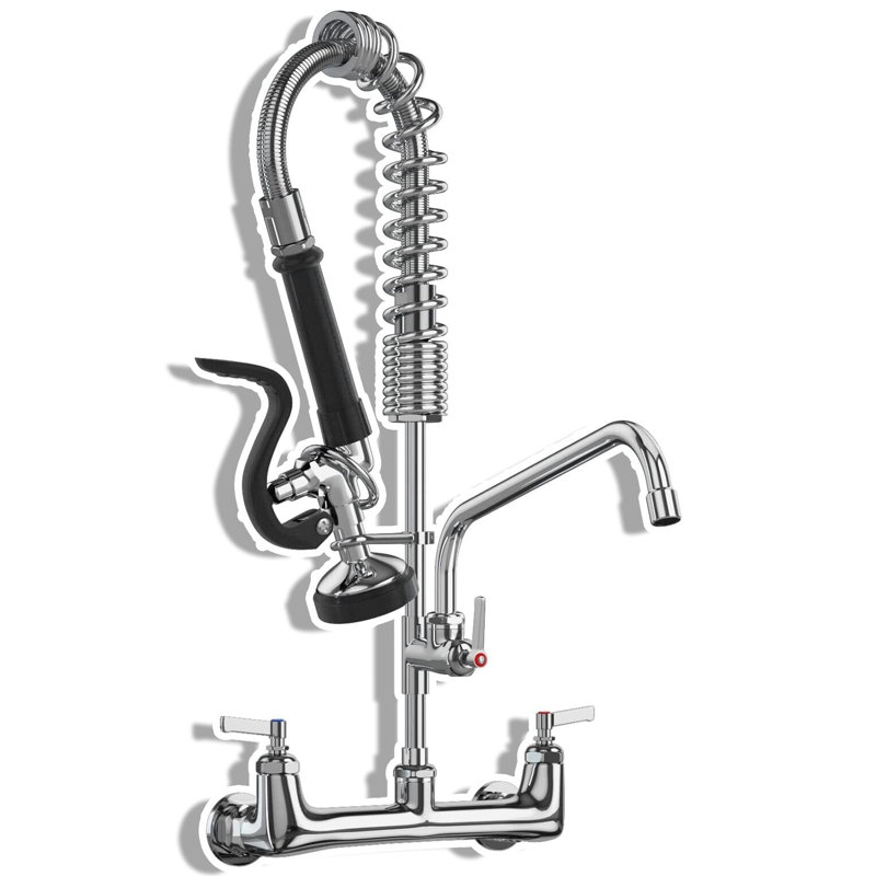 Commercial Kitchen Faucet With Pre-Rinse Sprayer & Swivel Spout