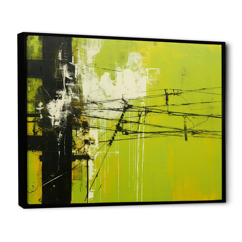 Lignes électriques Minimalist Olive, Cadre flottant noir, H 16 po x l 32 po x P 1 po