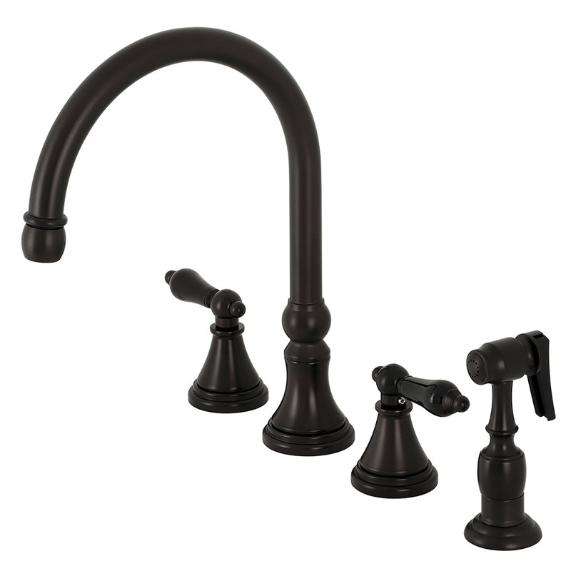 Kingston Brass Duchess Double-Handle 4-Hole Widespread Kitchen Faucet with Brass Sprayer, Oil Rubbed Bronze