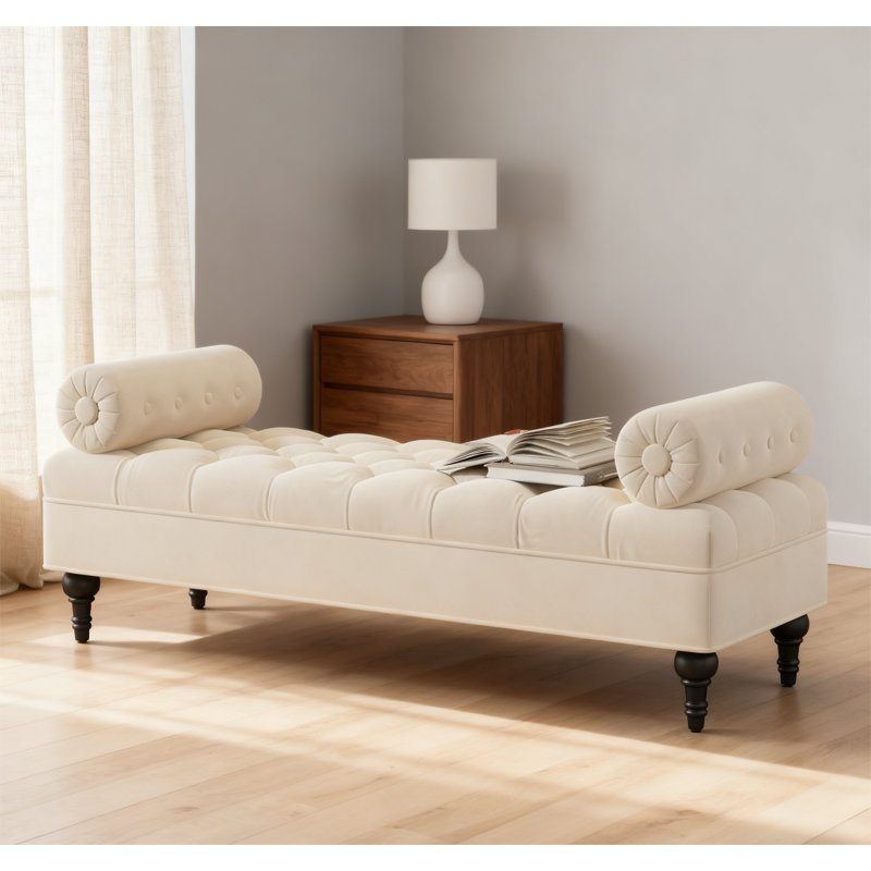 Banc rembourré en velours avec 2 coussins amovibles, Beige