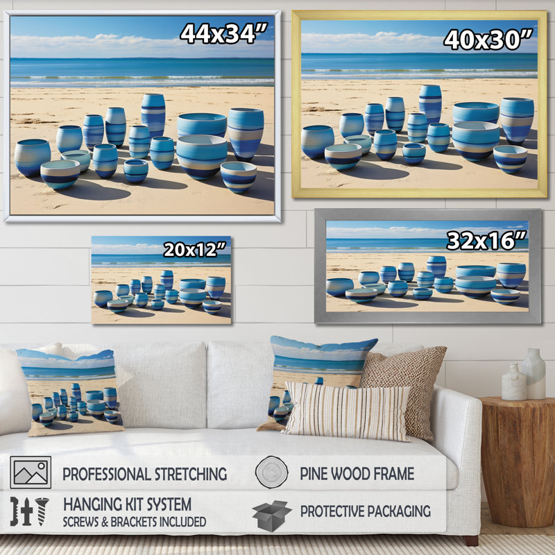 «Coastal Pottery», reproduction sur toile, Cadre simple blanc, H 12 po x l 20 po x P 1 po