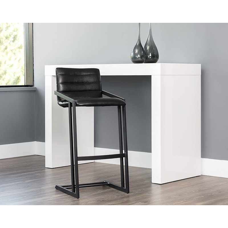 Webber Upholstered Stool with Metal Frame, Bar Stool (30" Seat Height), Black Faux Leather