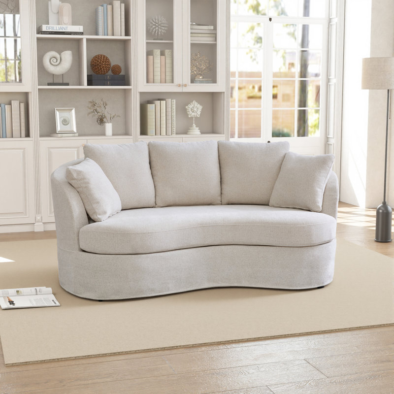 73.8" W Modern Upholstered Curved Sofa With Pillows, Beige