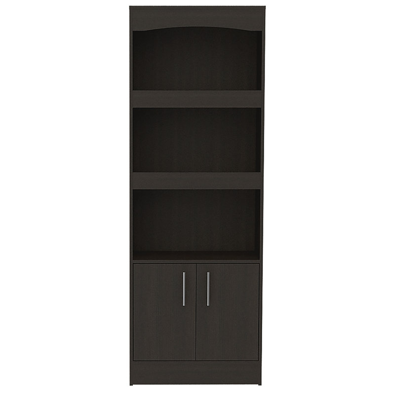 Bibliothèque, trois tablettes, armoire à deux portes, quincaillerie en métal, Noir