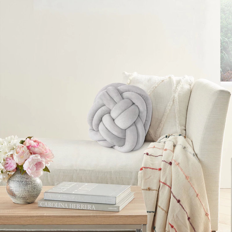 Velvet Knot Throw Pillow, Gray