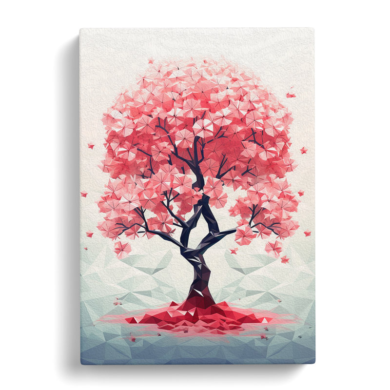 Cherry Blossom Tree Geometric - Wrapped Canvas, 50cm H x 35cm W x 3cm D