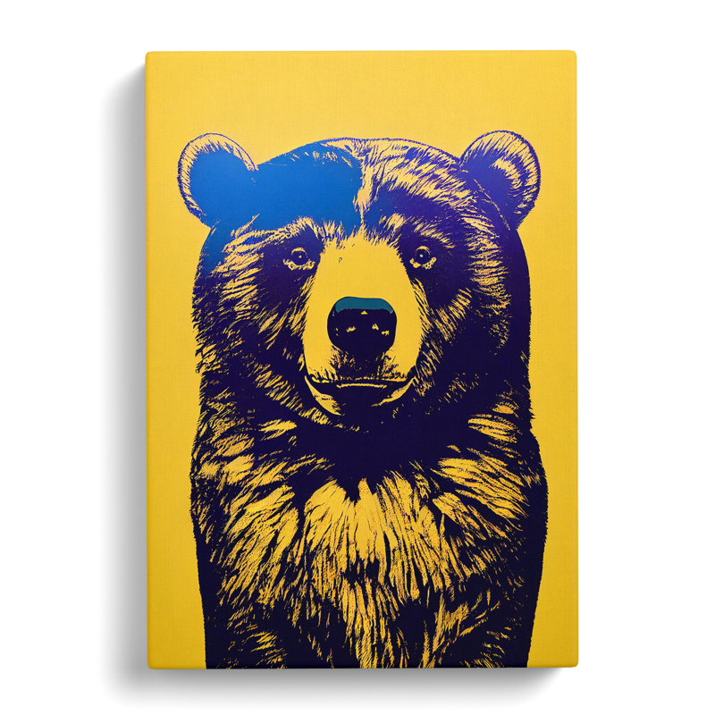 Block Print Bear - Wall Art, Wrapped Canvas, 50cm H x 35cm W x 3cm D, No Matte
