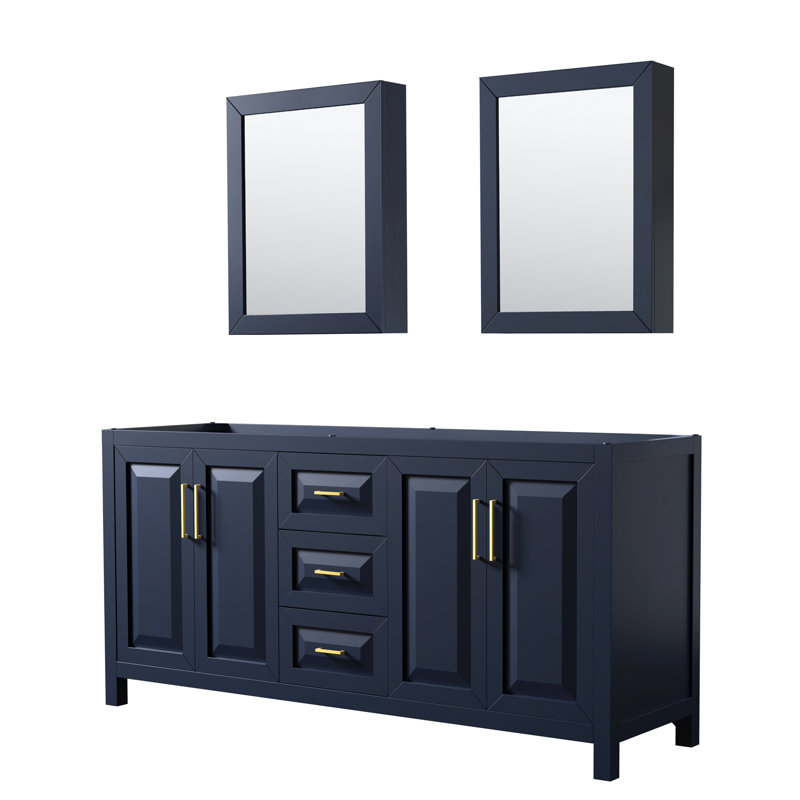 Daria 72'' W Double Vanity, White Cultured Marble, Dark Blue, Brushed Gold
