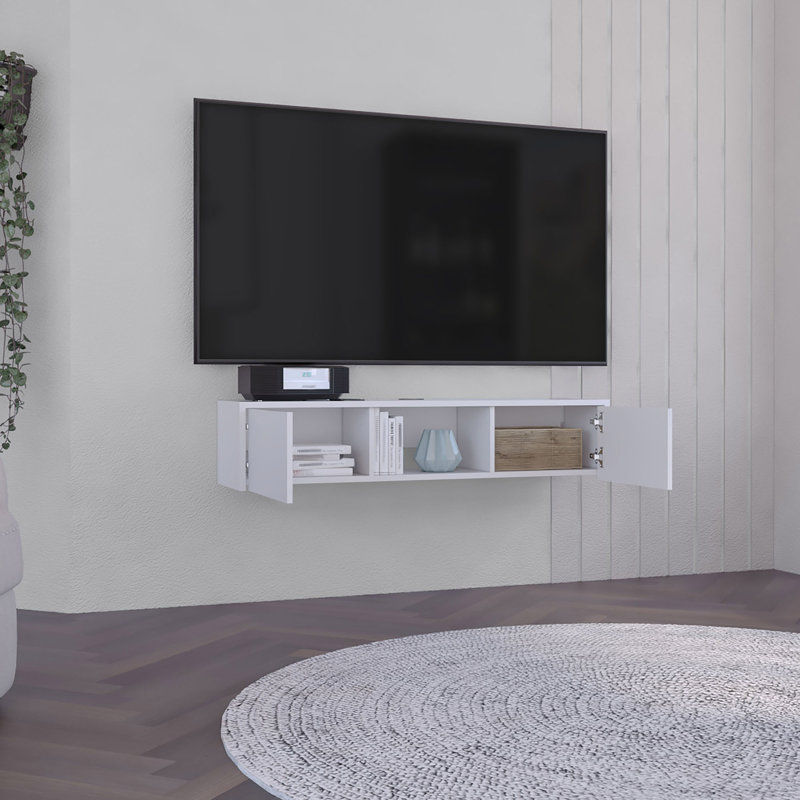 Meuble télé flottant, console murale élégante avec 2 portes, Bois d'ingénierie