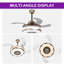 Ventilateur de plafond rétractable moderne de 38 po avec lumière DEL, haut-parleur Bluetooth, 3 vitesses, moteur silencieux, télécommande et contrôle des applications, lumière RVB