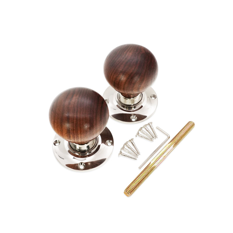 Rosewood Bun Rim/Mortice Door Knob Polished Nickel
