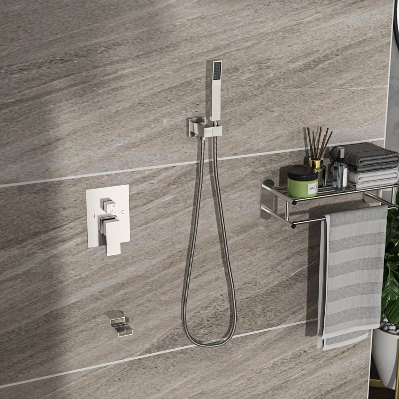 Douche carrée à fixation murale 10 pouces en nickel brossé - douchette cascade, 3 fonctions, pomme de douche à pluie, douchette, trousse de contusion avec douchette, douchette à pluie, élément