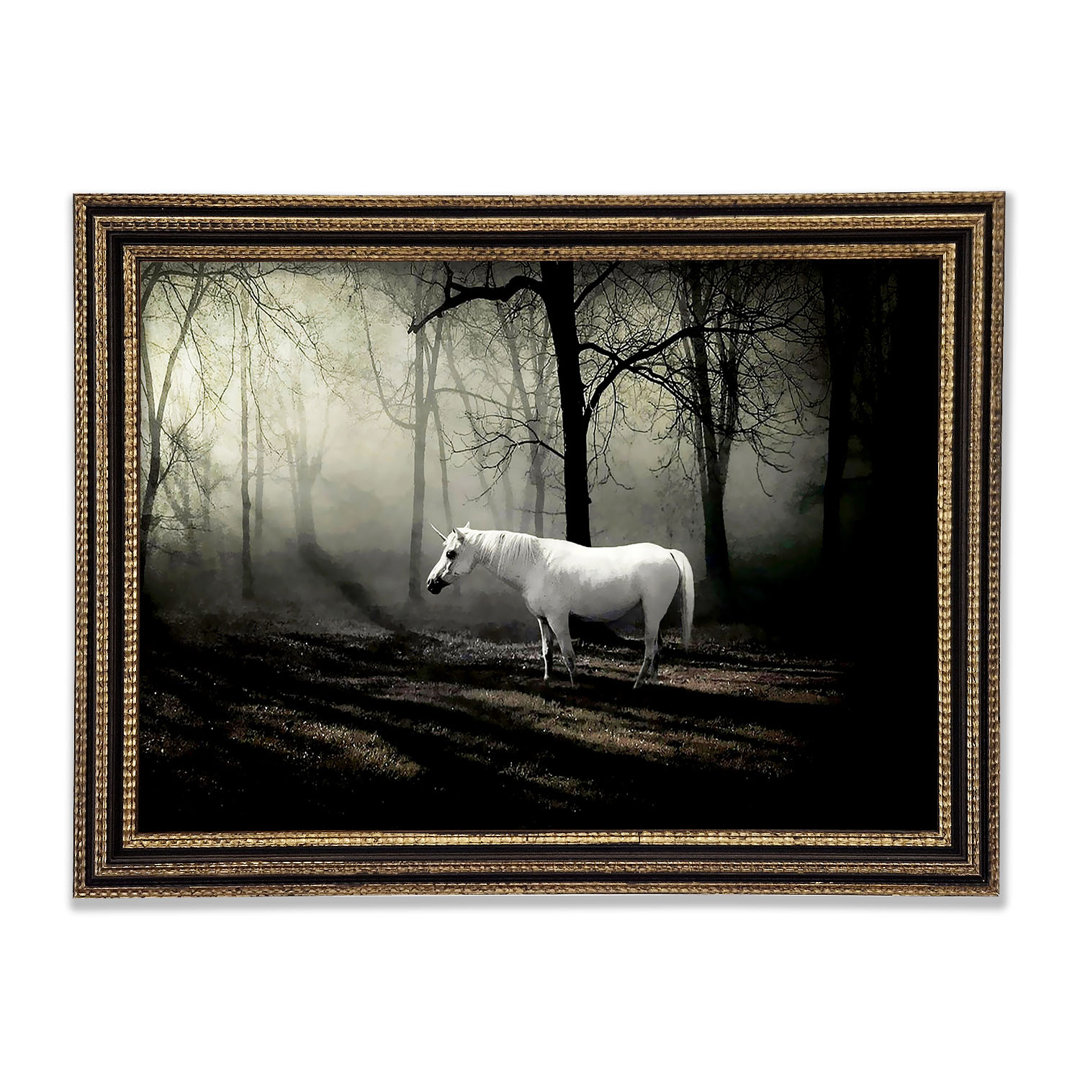 Wild White Unicorn In The Woodland Gerahmter Druck