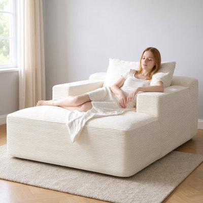 Canapé-lit surdimensionné en velours côtelé beige, fauteuil convertible sans os, accoudoirs larges, coussins décoratifs, mousse haute densité, sans assemblage, idéal pour se détendre
