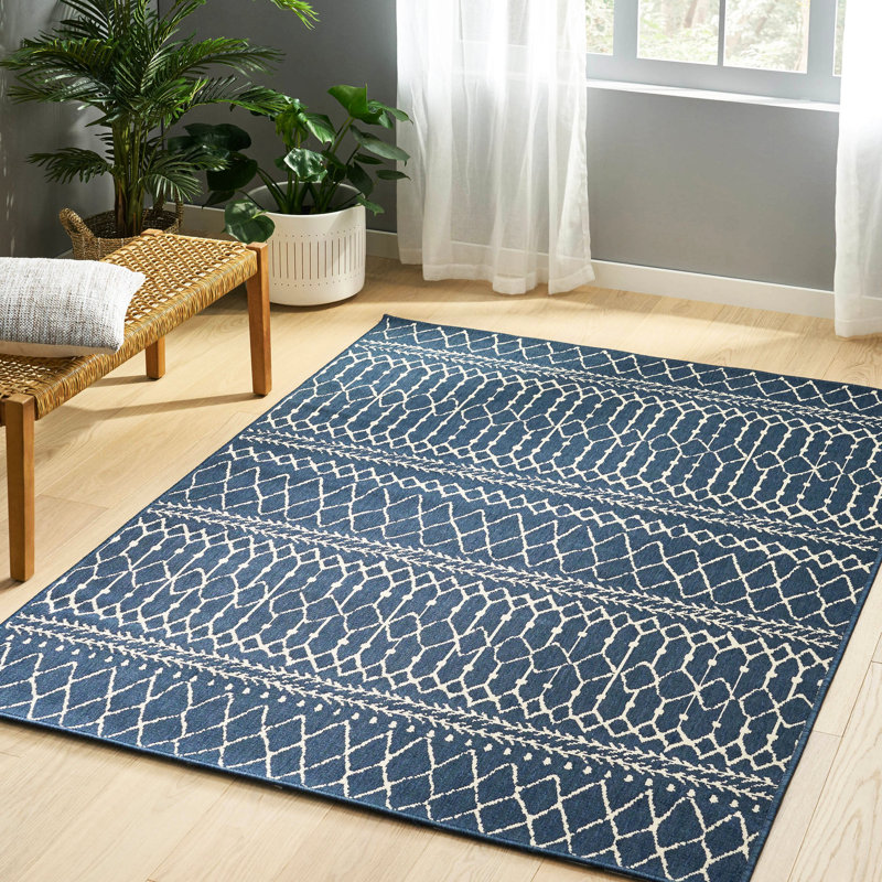 Tapis en polypropylène bleu 5 pi 3 po x 7 pi, pour une élégance intérieure et extérieure attrayante, poils de 0,16 po, détails faits à la main, tapis 5 pi 3 po x 7 pi sans assemblage