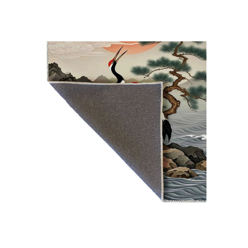 Tapis décoratif lavable abstrait à motifs abstraits de paysages et d'oiseaux, Tapis de couloir 4 pi 11 po x 9 pi 10 po inclus