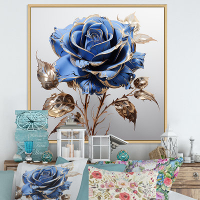 Verre doré et rose bleue III - Art mural rose