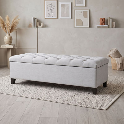 Storage Bench with Button Tufting, Diamond Stitching, Pressure-Hinge Soft-Close Lid and Hidden Blanket Storage