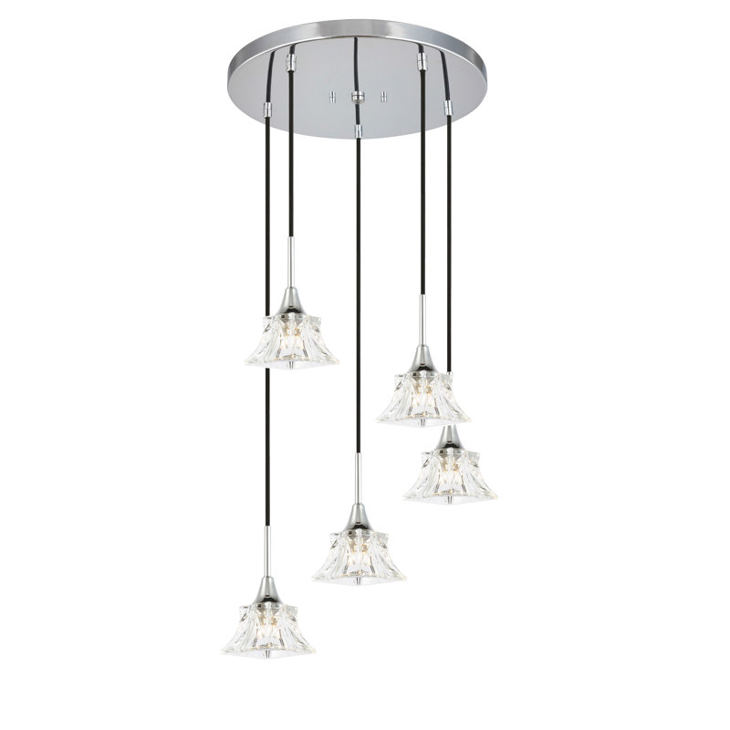 Luminaire suspendu géométrique à 5 lumières Angeline, Chrome