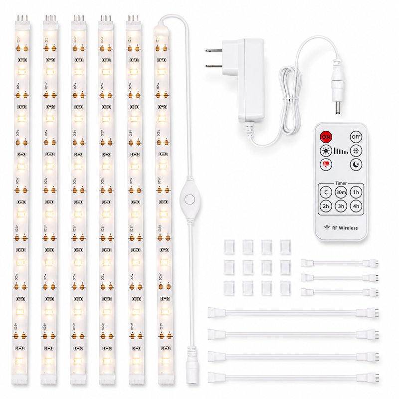 6-Pieces 20" LED Strip Lights with Remote Control Cuttable for Cabinet Mirror, 2700