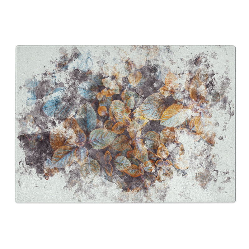 Tempered Glass Pretty Leaves Chopping Board, 28.5 cm x 39 cm
