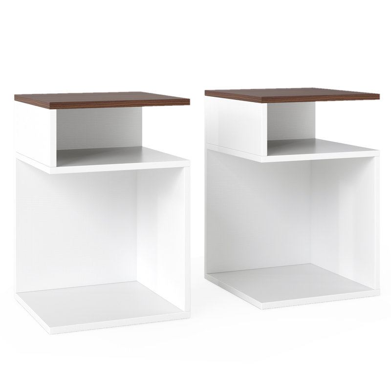 2 PCS S-Shaped Side Table Space-Saving Sofa Table W/ 2 Open Storage