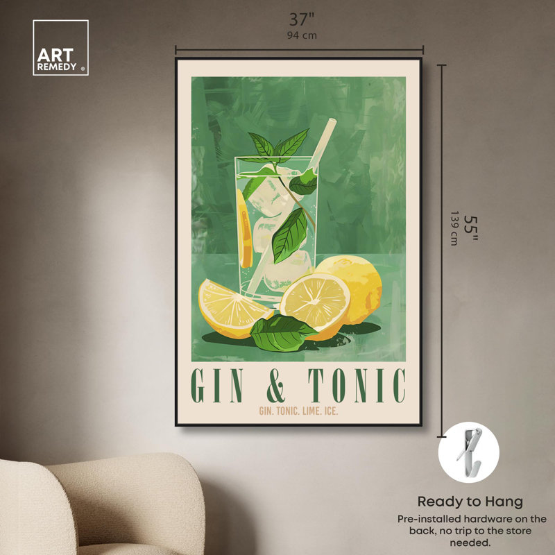 «Classy Gin And Tonic», affiche sur toile, art coloré par Art Remedy, Cadre noir, H 46 po x l 31 po