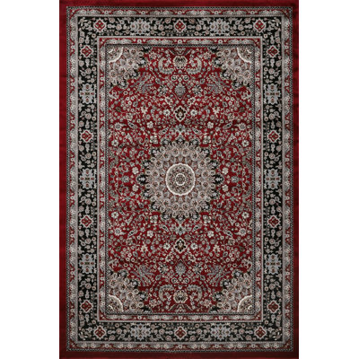Sutphin Collection Floral Transitional Area Rug, Red and Black