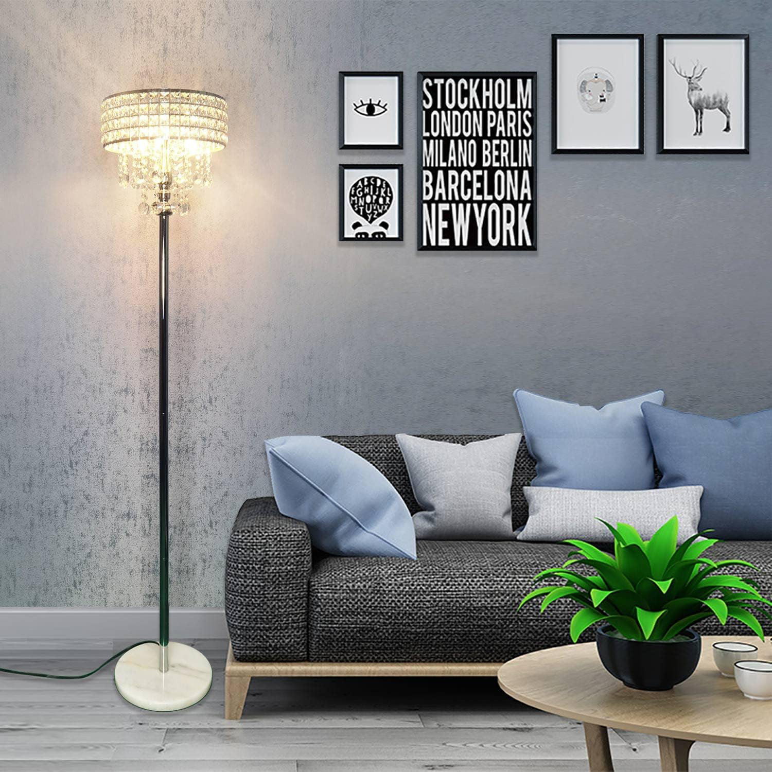 Everly Quinn Crystal Floor Lamp With Chrome Finish K9 Glass