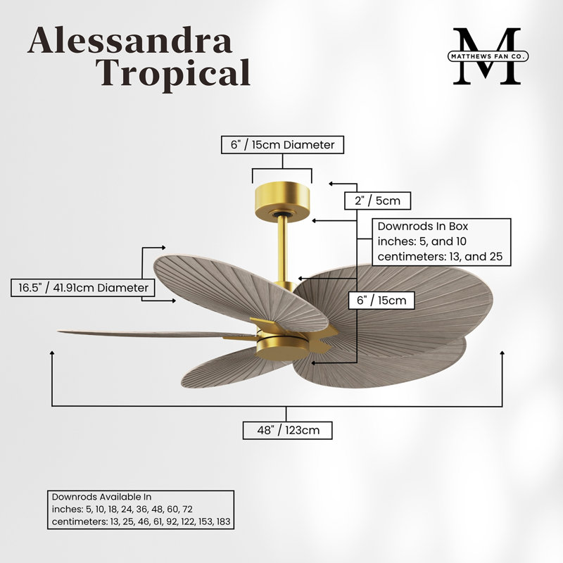 Alessandra - Ventilateur de plafond à cinq pales, Laiton brossé, Ton bois de frêne gris