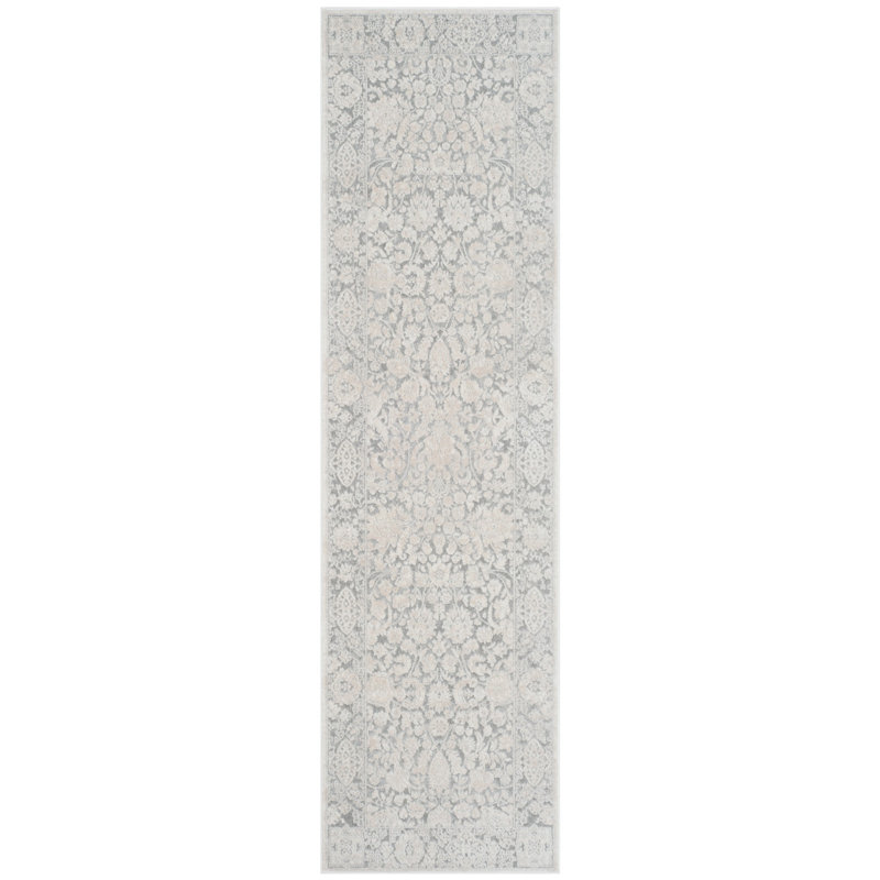 Calidia Floral Light Gray/Cream Area Rug, Runner 2'3" x 10'