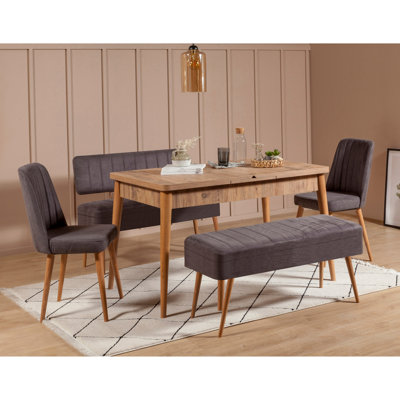 Karyana Scandinavian Extendable Dining Table & Chairs Set (5 Pieces), Atlantic Pine & Anthracite | Table: 50.8 x 29.5 x 31.5 inches, Chairs: 18.5 x 35.4 x 17.7 inches | 100% Melamine Coated Particle Board, 100% Velvet Fabric, Elegant & Versatile Design