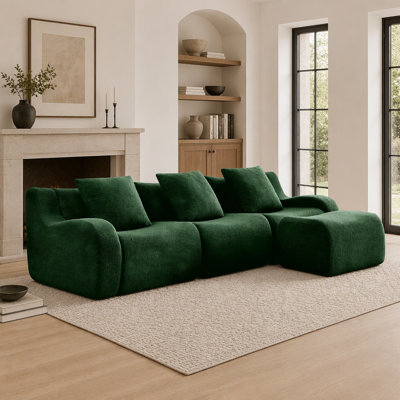 Canapé modulaire Boneless avec tissu Teddy de haute qualité, conception antidérapante, sans assemblage et accoudoirs courbés pour les salons et les chambres