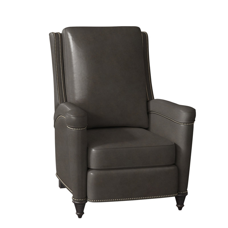Mayes Recliner, Aline Light Gray Stonewash Genuine Leather, Gunmetal, Plantation