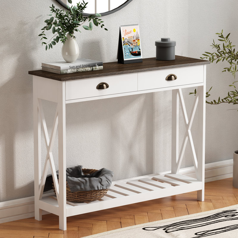 Tarren 39.37'' Console Table, White, Dark Brown
