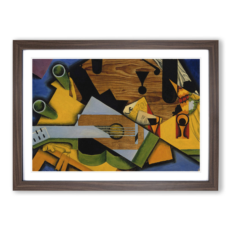 Still Life with Guitar by Juan Gris - Picture Frame Painting, Walnut Framed, 48cm H x 65cm W x 2cm D