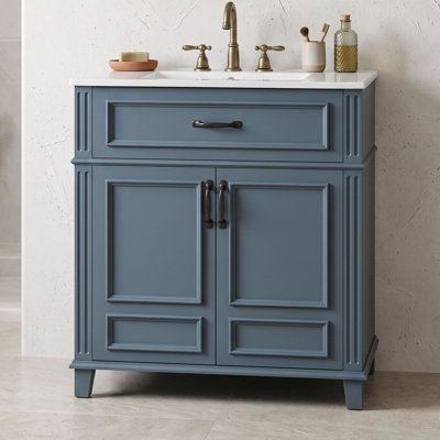Meuble-lavabo de 30 po avec lavabo en céramique, tiroir et portes à fermeture douce