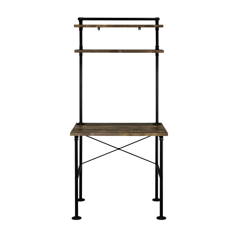 Modern Office Desk With Industrial Pipe Base And Rustic Oak Design Black & Writing Construction Style