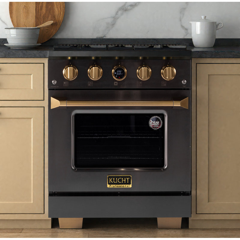 KUCHT 30 po. 4,2 pieds cubes Cuisinière au gaz propane double à 4 brûleurs en acier inoxydable foncé avec thermostat Kucht Horus