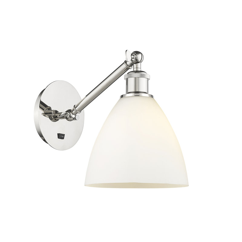 Applique murale 1 lumière en verre Shauna 7,5 po 8 po avec bras réglable, Blanc mat, Incandescente, Nickel poli
