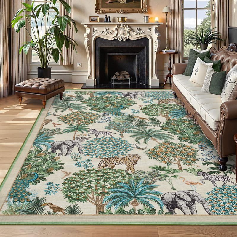 Machine Washable Rug Non-Slip Area Rug Durable Floor Carpet Easy-Cleaning Rug for Living Room Playroom Bedroom