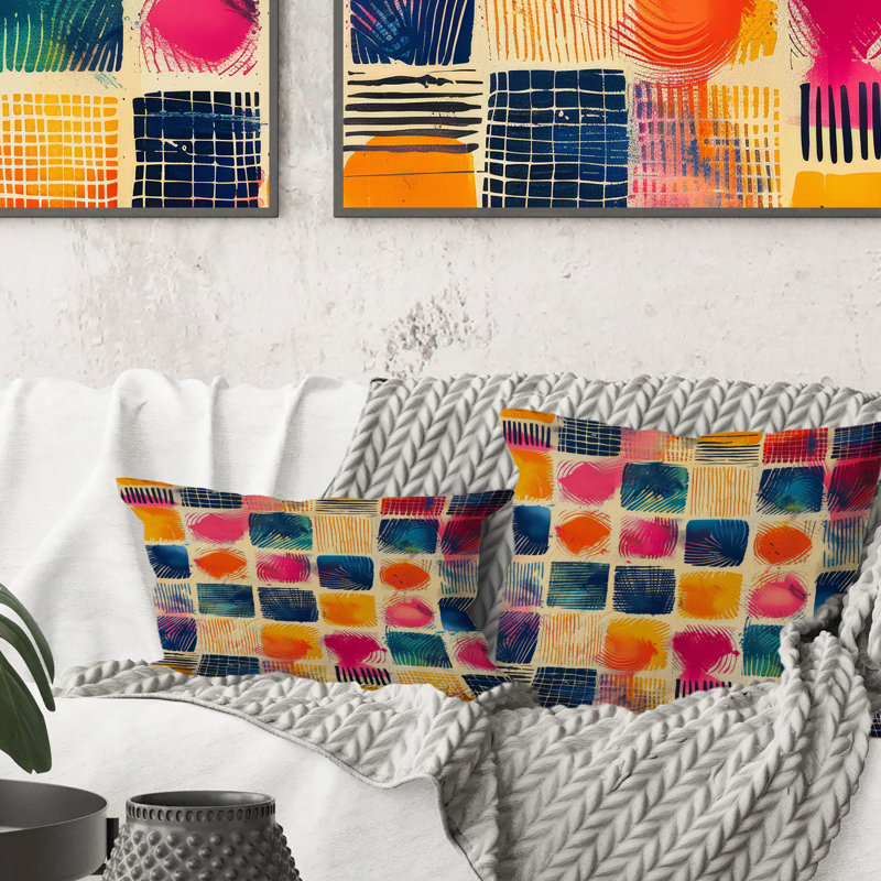Coussin lombaire géométrique rouge et bleu II
