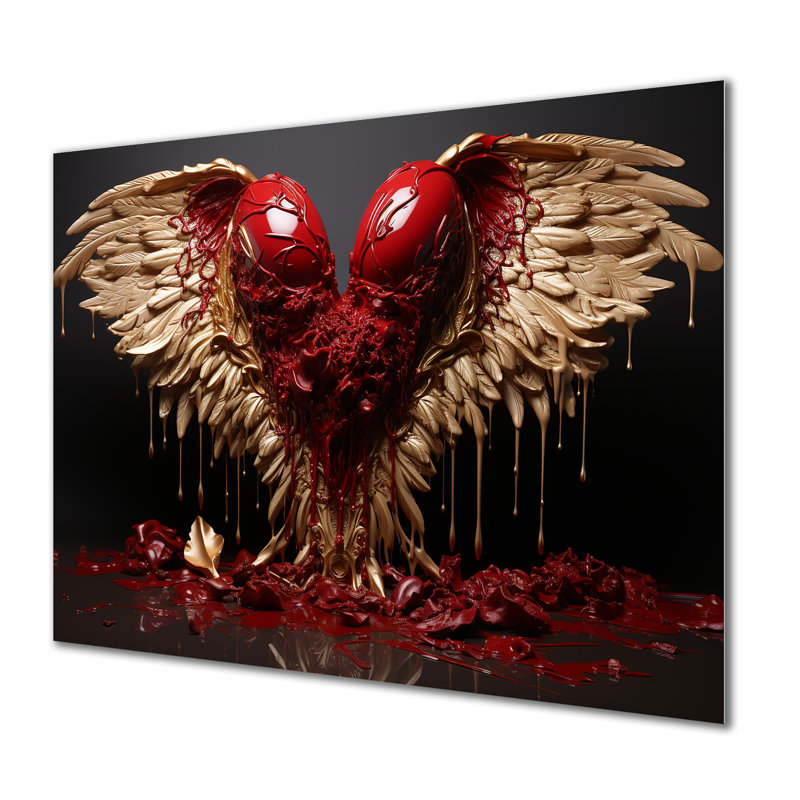 Ange royal rouge et or ailes d'ange I - fantaisie, art mural en métal MT137282, H 24 po x l 32 po x P 1 po