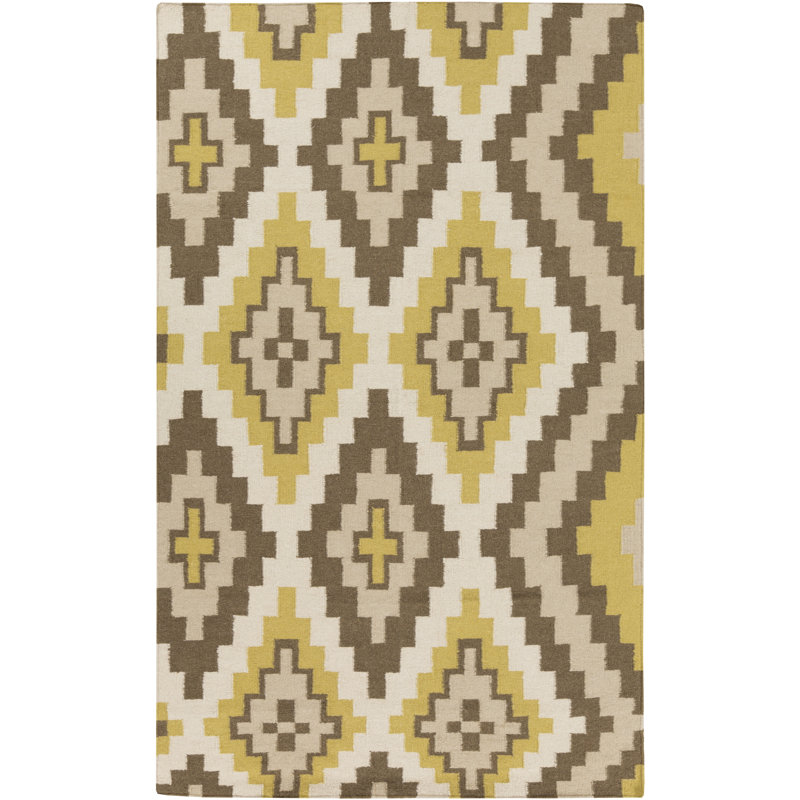 Tapis brun / vert en laine tissé à la main Alameda, Tapis de couloir 2 pi 6 po x 8 pi