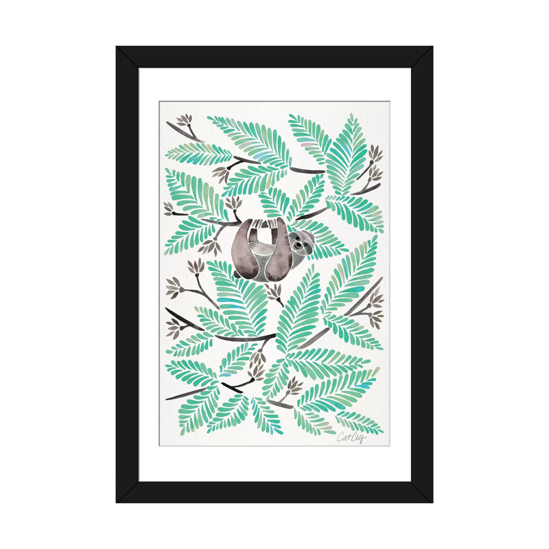 Paresseux Strickler Mint, Papier d'art encadré noir, Blanc, H 32 po x l 24 po x P 1 po