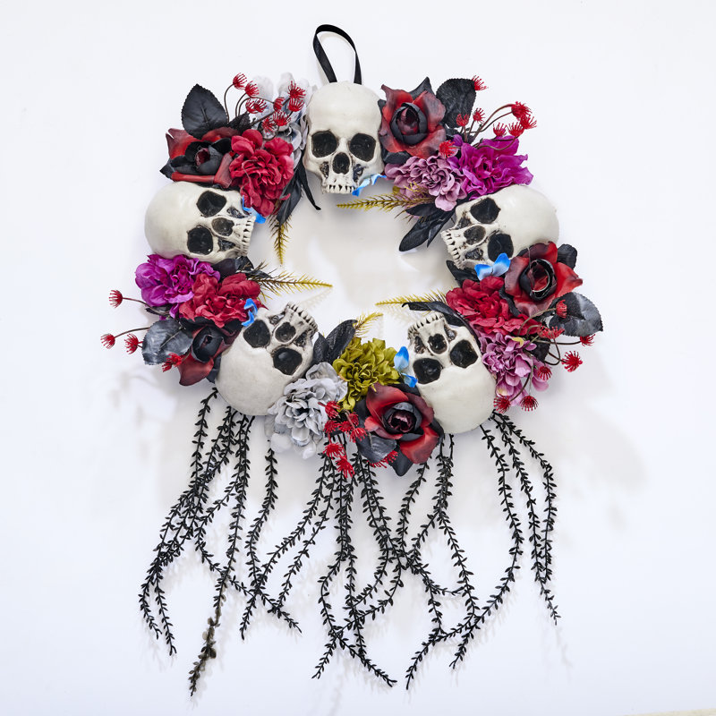Couronne d'Halloween 17 "avec crânes et roses
