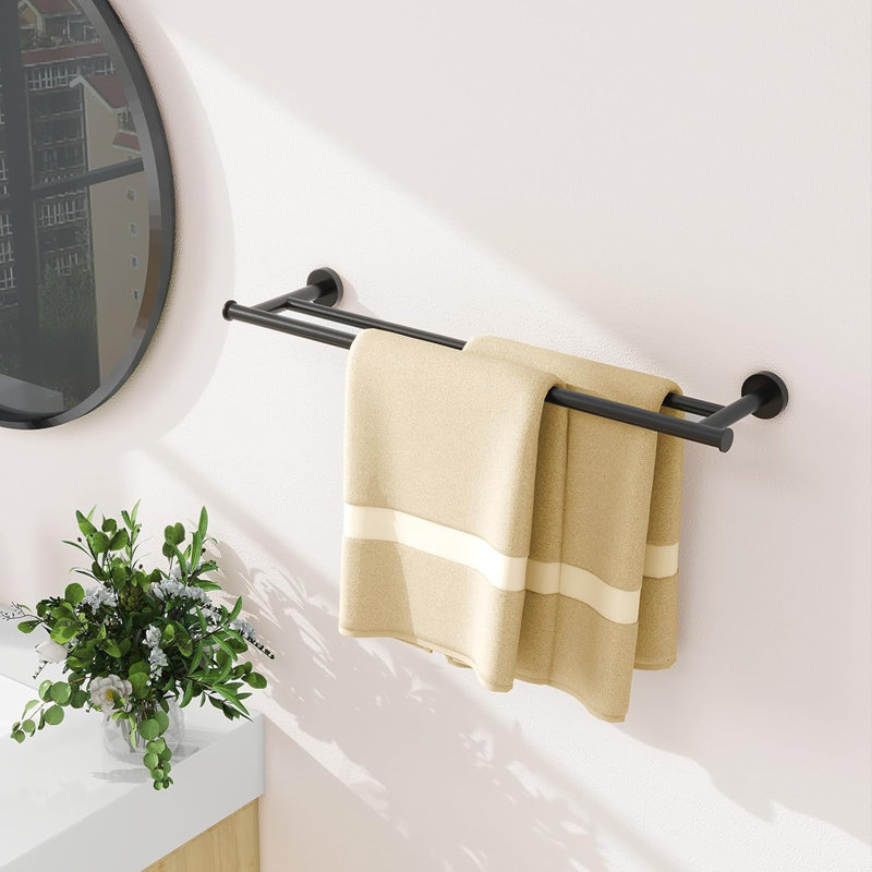Double barre à serviettes en acier inoxydable 24 po noir mat SUS201 fixée au mur pour la salle de bain